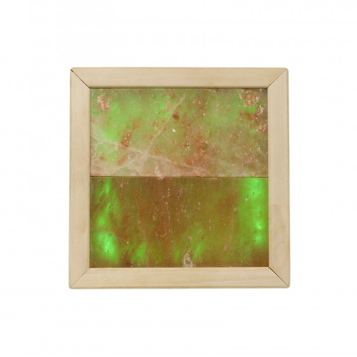 Lampada a LED RGB con sale himalayano, in legno di tiglio.