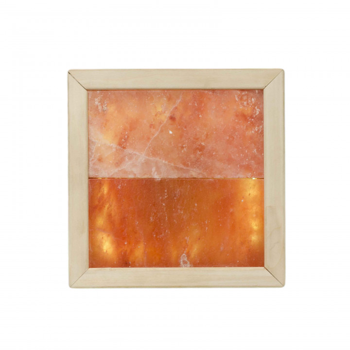 Lampada a LED RGB con sale himalayano, in legno di tiglio.