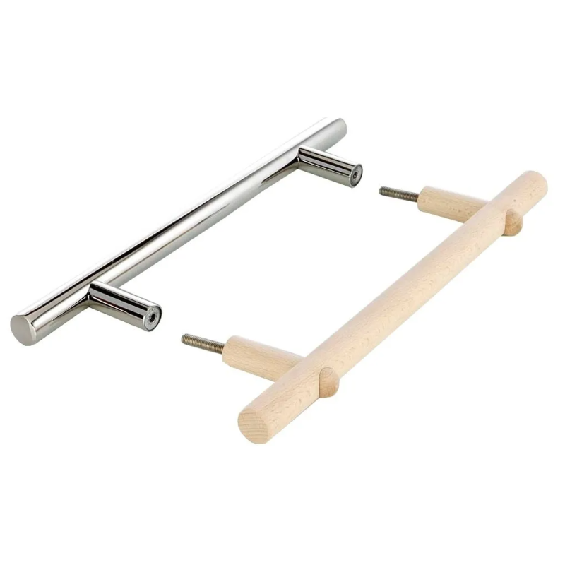 Set di maniglie per porte in acciaio inox e legno