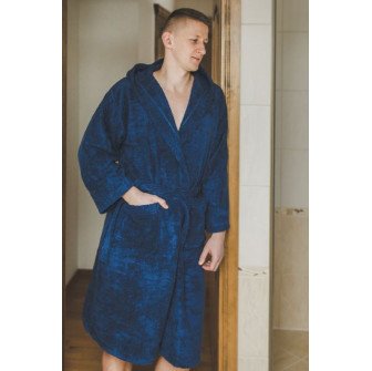 Accappatoio in cotone con cappuccio, blu