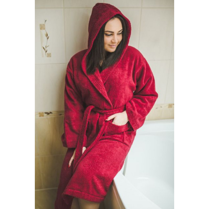 Accappatoio in cotone con cappuccio, rosso