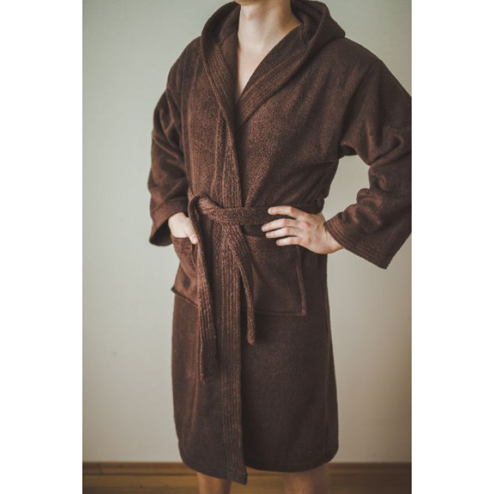 Accappatoio in cotone con cappuccio, marrone