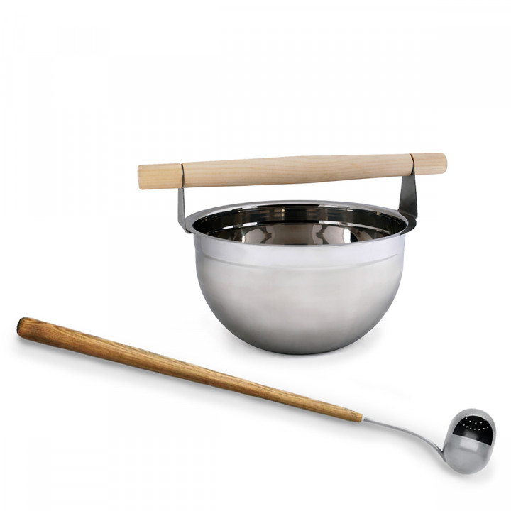 SET SECCHIO E MESTOLO PER SAUNA EFFETTO DOCCIA SET PIÙ VAPORE, PREMIUM, SAWO 5 L