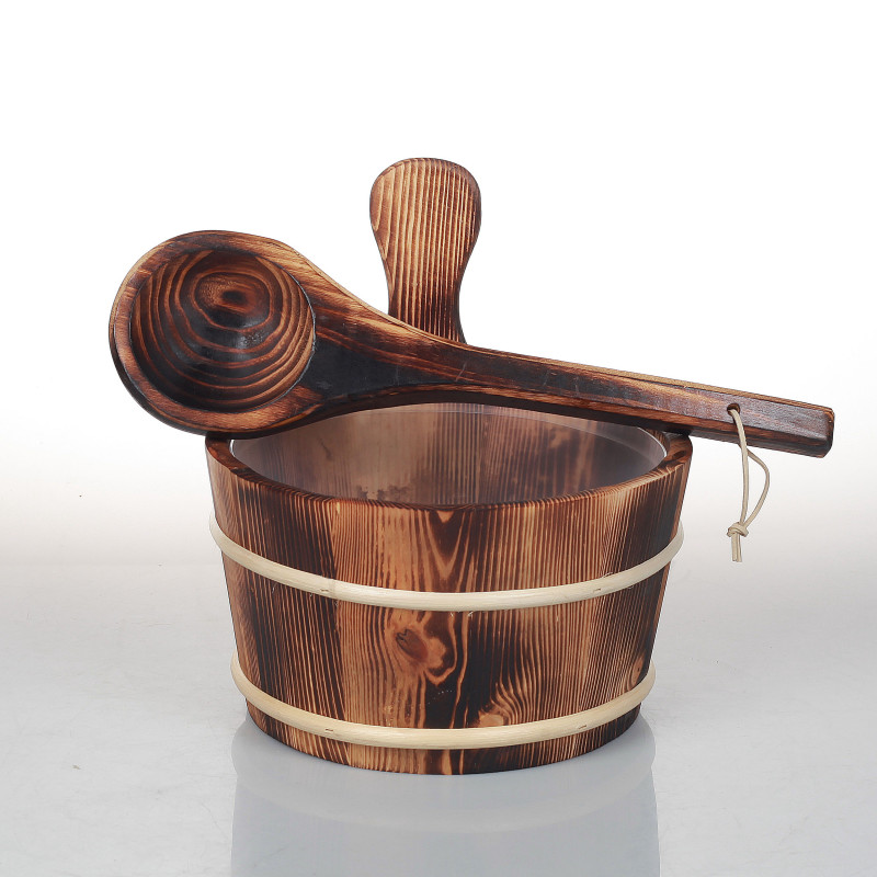 Secchio e mestolo in legno SAUFLEX da 4 l, pioppo bruciato