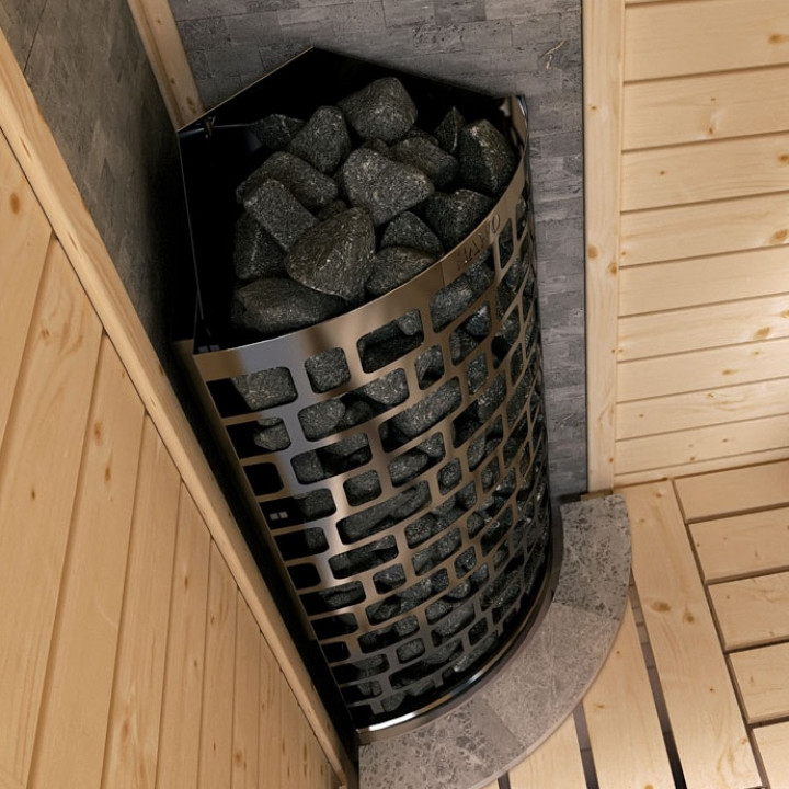 Stufa elettrica per sauna – SAWOTEC Ari Corner 7,5 kW, senza unità di controllo
