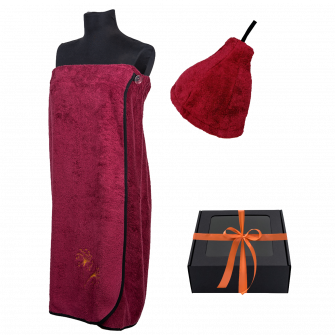 Set regalo in confezione regalo per LEI. Cappello e grembiule da sauna da donna - BORDEAUX