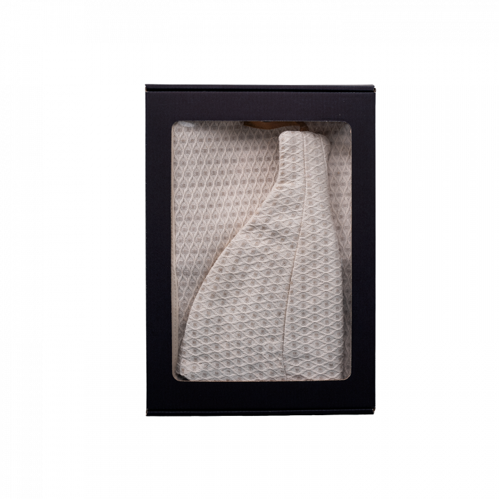 Set regalo in confezione regalo per LEI. Cappello e grembiule da sauna da donna - LINO
