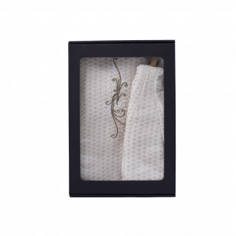 Set regalo in confezione regalo per LEI. Cappello e grembiule da sauna da donna - LINO, ricamato