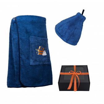 Set regalo in confezione regalo per LUI. Cappello e grembiule da sauna da uomo - BLU
