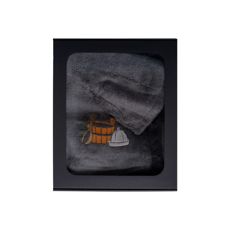 Set regalo in confezione regalo per LUI. Cappello e grembiule da sauna da uomo - GRIGIO