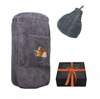 Set regalo in confezione regalo per LUI. Cappello e grembiule da sauna da uomo - GRIGIO