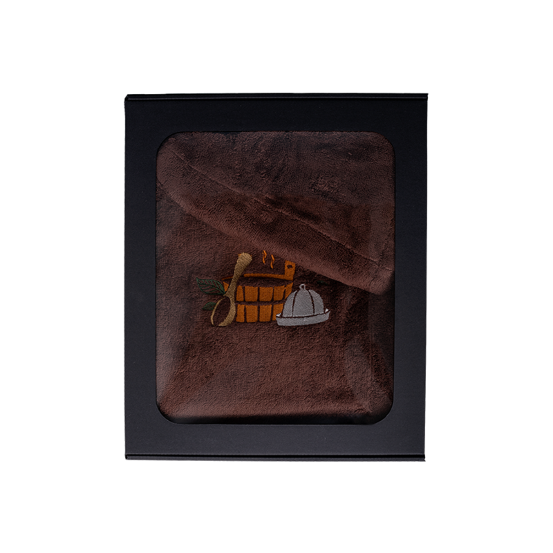 Set regalo in confezione regalo per LUI. Cappello e grembiule da sauna da uomo - MARRONE