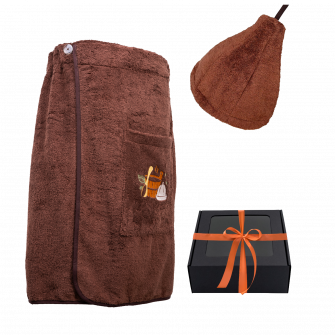 Set regalo in confezione regalo per LUI. Cappello e grembiule da sauna da uomo - MARRONE