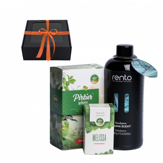 Cofanetto regalo in confezione regalo PROFUMI DI SAUNA. Tè, olio essenziale ed essenza profumata.