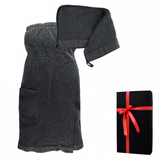 Set regalo in scatola regalo RENTO KENNO PER LEI. Asciugamano per capelli e grembiule, grigio