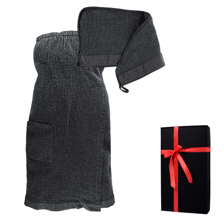 Set regalo in scatola regalo RENTO KENNO PER LEI. Asciugamano per capelli e grembiule, grigio