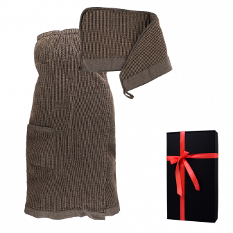 Set regalo in scatola regalo RENTO KENNO PER LEI. Asciugamano per capelli e grembiule, marrone