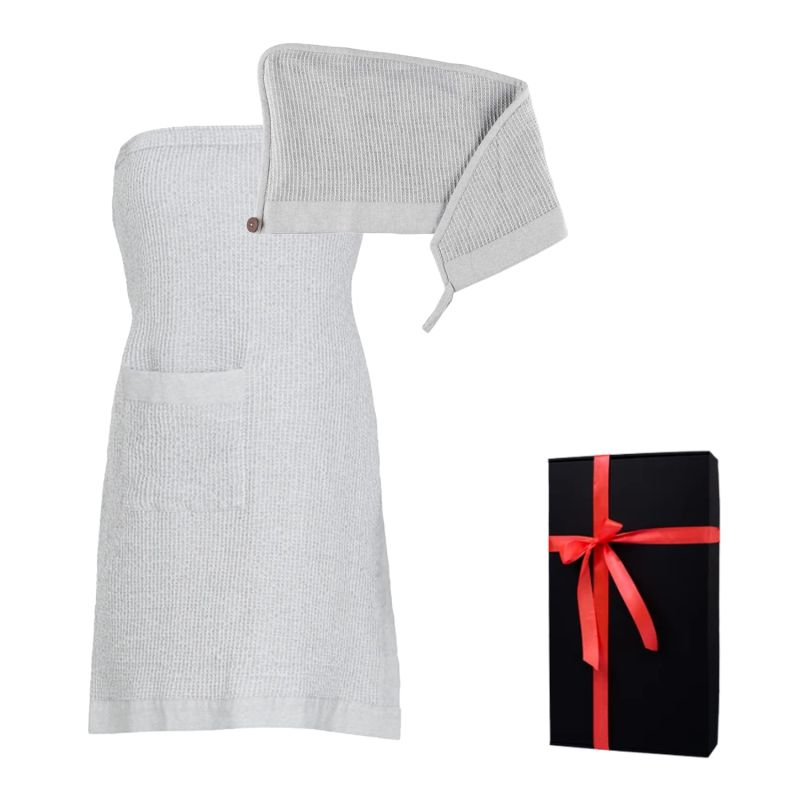 Set regalo in confezione regalo RENTO KENNO FOR HER. Asciugamano per capelli e grembiule, grigio chiaro