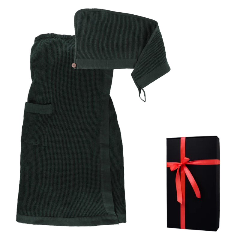 Set regalo in confezione regalo RENTO KENNO FOR HER. Asciugamano per capelli e grembiule, verde scuro