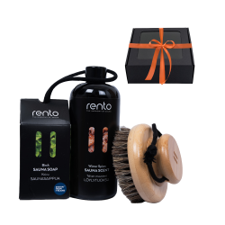 Set regalo in confezione regalo WINTER SPICES. Essenza profumata, spazzola per il corpo e sapone. 