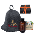 Set regalo MISS SAUNA in una scatola regalo. Cappello da sauna, olio per massaggi e miele - 0