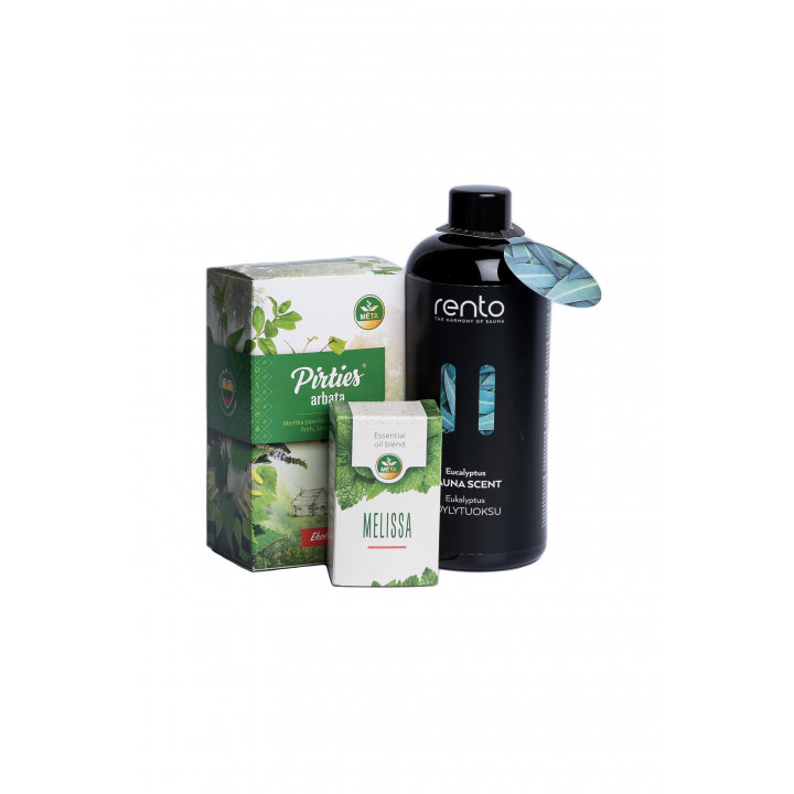 Cofanetto regalo in confezione regalo PROFUMI DI SAUNA. Tè, olio essenziale ed essenza profumata.