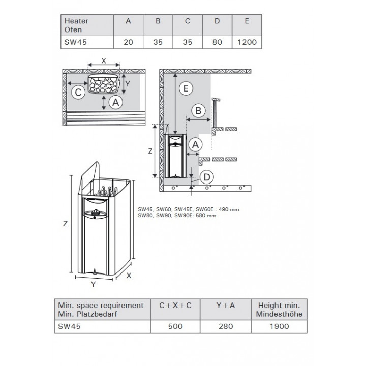 Riscaldatore elettrico per sauna - HARVIA The Wall SW45 4,5 kW con pannello di controllo