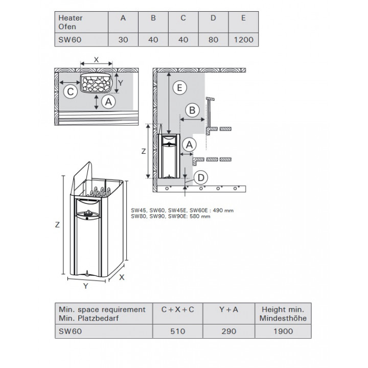 Riscaldatore elettrico per sauna - HARVIA The Wall SW60E, 6 kW