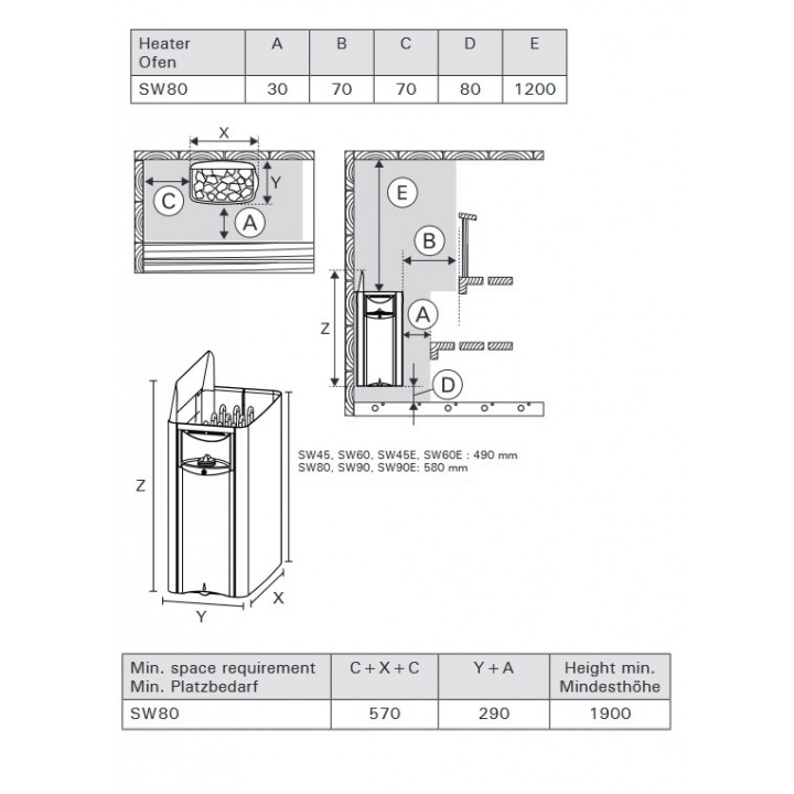 Riscaldatore elettrico per sauna - HARVIA The Wall SW80 8,0 kW con pannello di controllo
