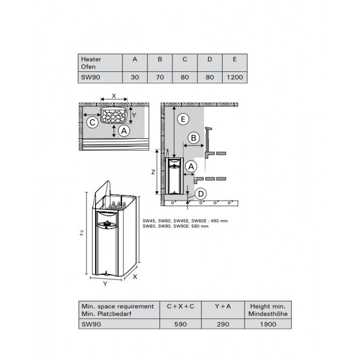 Riscaldatore elettrico per sauna - HARVIA The Wall SW90 9,0 kW con pannello di controllo