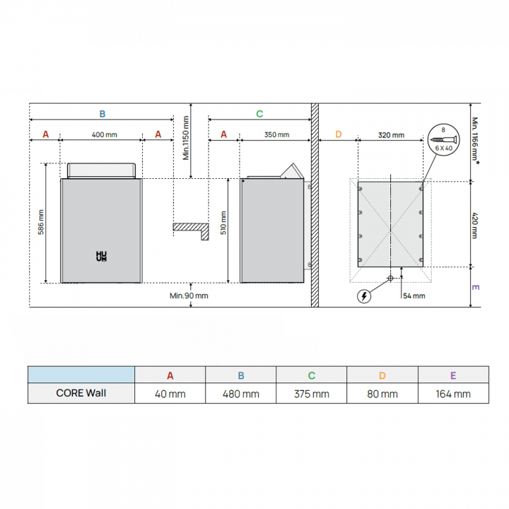 Riscaldatore elettrico per sauna - HUUM Core Wall, nero