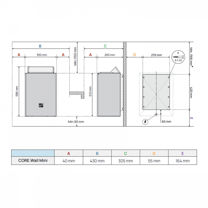 Riscaldatore elettrico per sauna - HUUM Core Wall Mini, bianco