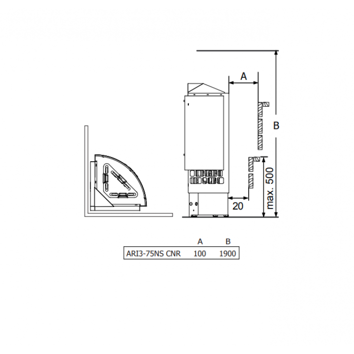 Stufa elettrica per sauna – SAWOTEC Ari Corner 7,5 kW, senza unità di controllo