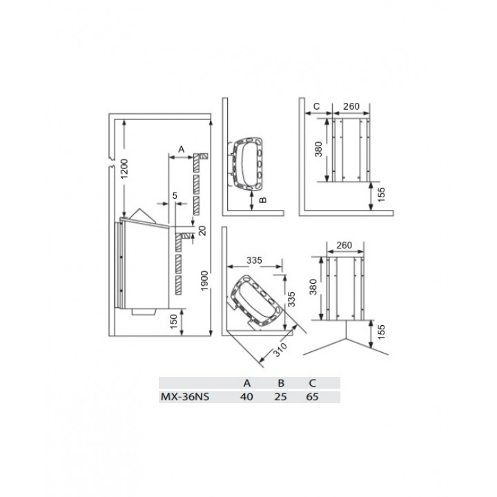 Stufa elettrica per sauna - SAWOTEC MINI X Corner, 3,6 kW, senza unità di controllo