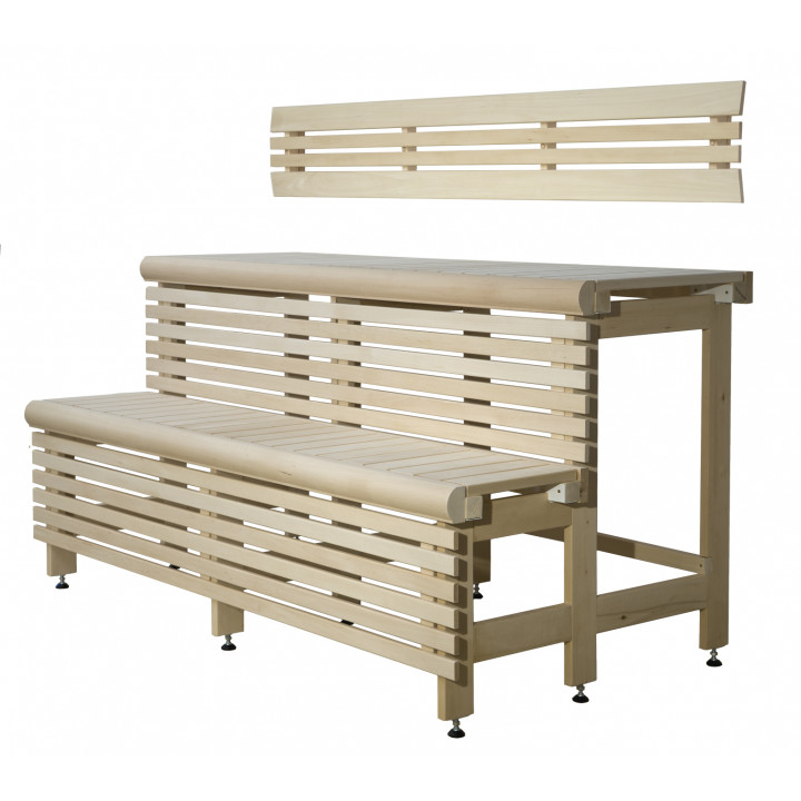 Complesso di panche per sauna standard, legno di ontano nero, lunghezza 2910 mm