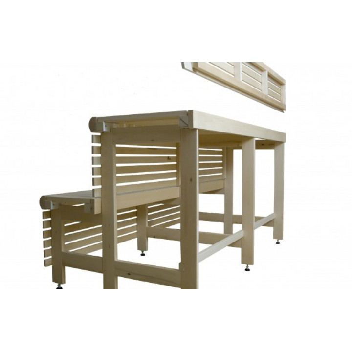 Complesso di panche per sauna standard, legno di ontano nero, lunghezza 2910 mm