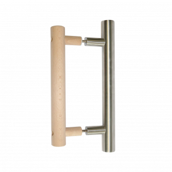 Maniglia per porta Harvia, in legno e acciaio inossidabile.