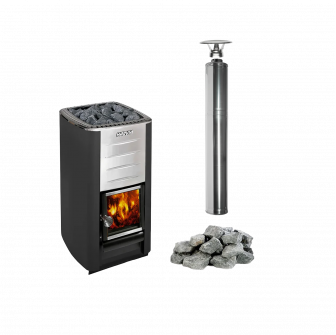 Stufa a legna per sauna HARVIA M3, set completo di pietre e canna fumaria.
