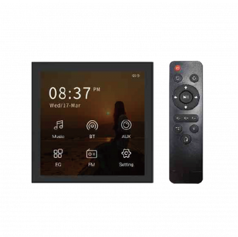 Amplificatore audio stereo domestico con schermo touch e Bluetooth, modello B4, nero.