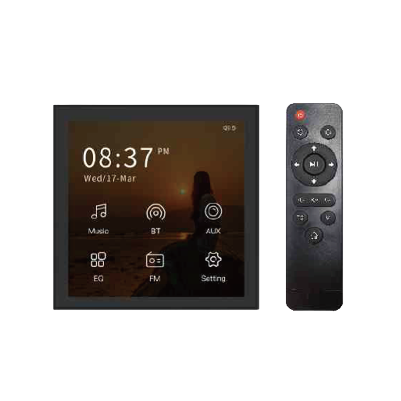 Amplificatore audio stereo domestico con schermo touch e Bluetooth, modello B4, nero.