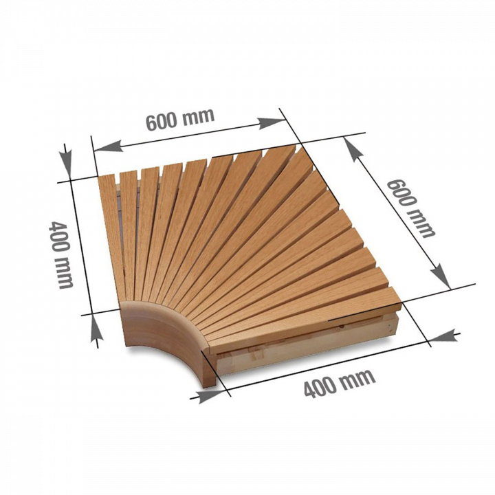 Modulo angolare per panche da sauna modulari, 400x400 mm, in legno di ontano.