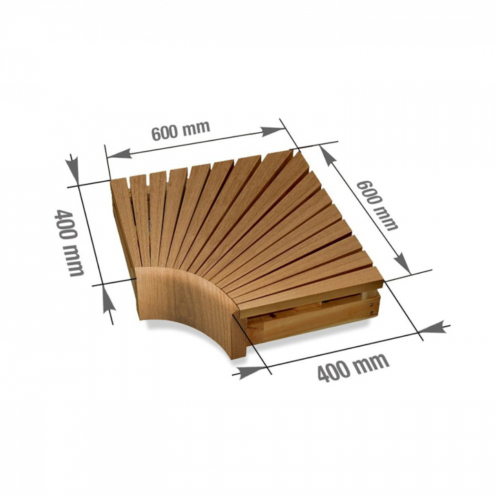 Modulo angolare per panche da sauna modulari, 400x400 mm, pioppo tremulo trattato termicamente