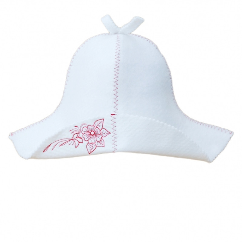 Cappello da sauna - bianco, con un fiore rosso