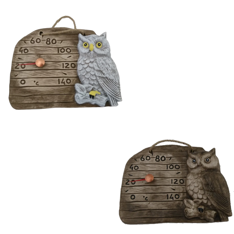 Termometro per sauna in ceramica - gufo su un ramo