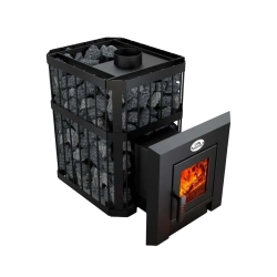 Stufa a legna per sauna - NOVA KLASSIK 26 con rete, porte in vetro 