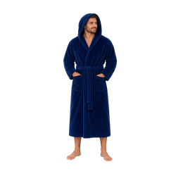 Accappatoio con cappuccio in velluto di cotone, blu 