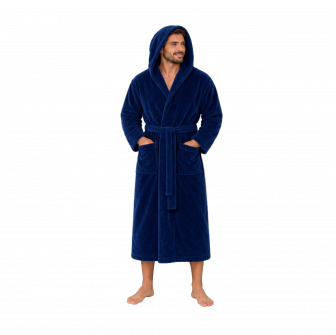 Accappatoio con cappuccio in velluto di cotone, blu