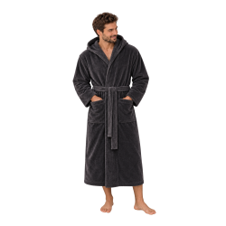 Accappatoio in velluto di cotone con cappuccio, grigio 