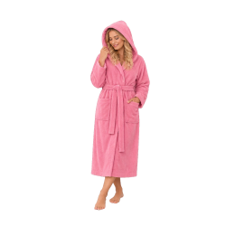 Accappatoio con cappuccio in velluto di cotone, rosa 