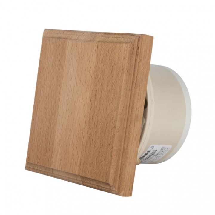 Ventilatore per sauna MM-S con valvola posteriore e finitura in legno di forma quadrata d/100mm